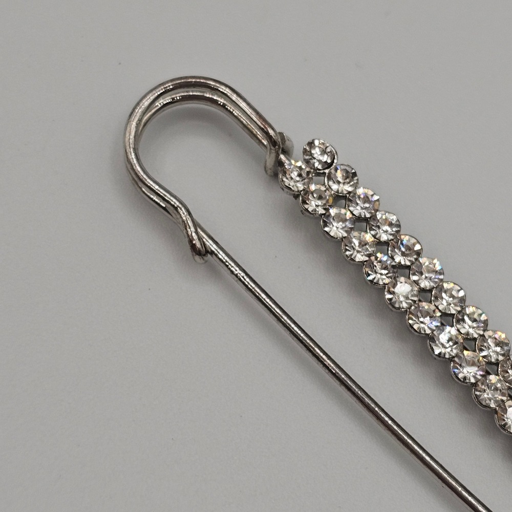 Vintage Rhinestone 3" Safety Pin Brooch Scarf Shawl Sweater Clip Sparkle Glam - Picture 9 of 14
